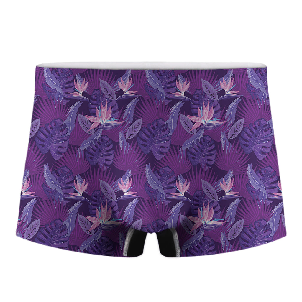 Dark Purple Hawaiian Tropical Print Men's Boxer Briefs
