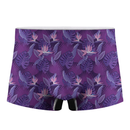 Dark Purple Hawaiian Tropical Print Men's Boxer Briefs
