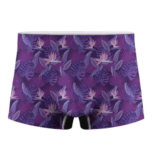 Dark Purple Hawaiian Tropical Print Men's Boxer Briefs
