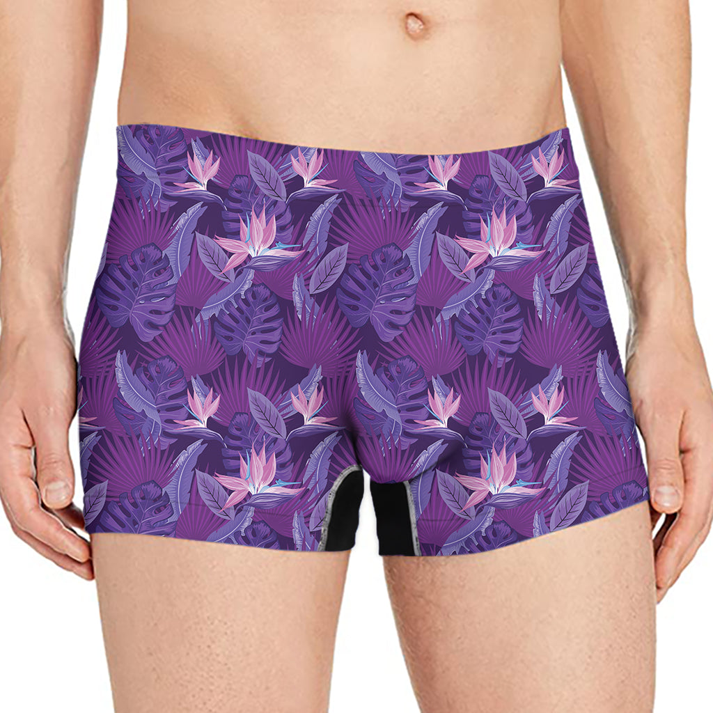 Dark Purple Hawaiian Tropical Print Men's Boxer Briefs