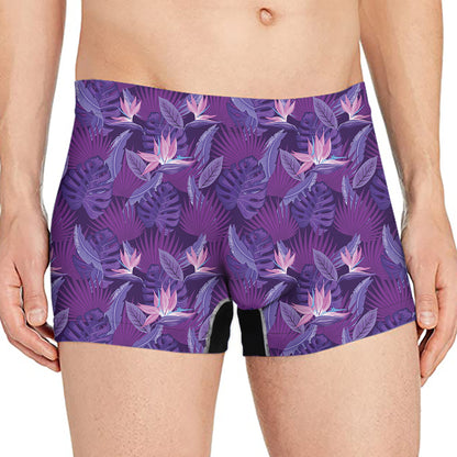 Dark Purple Hawaiian Tropical Print Men's Boxer Briefs