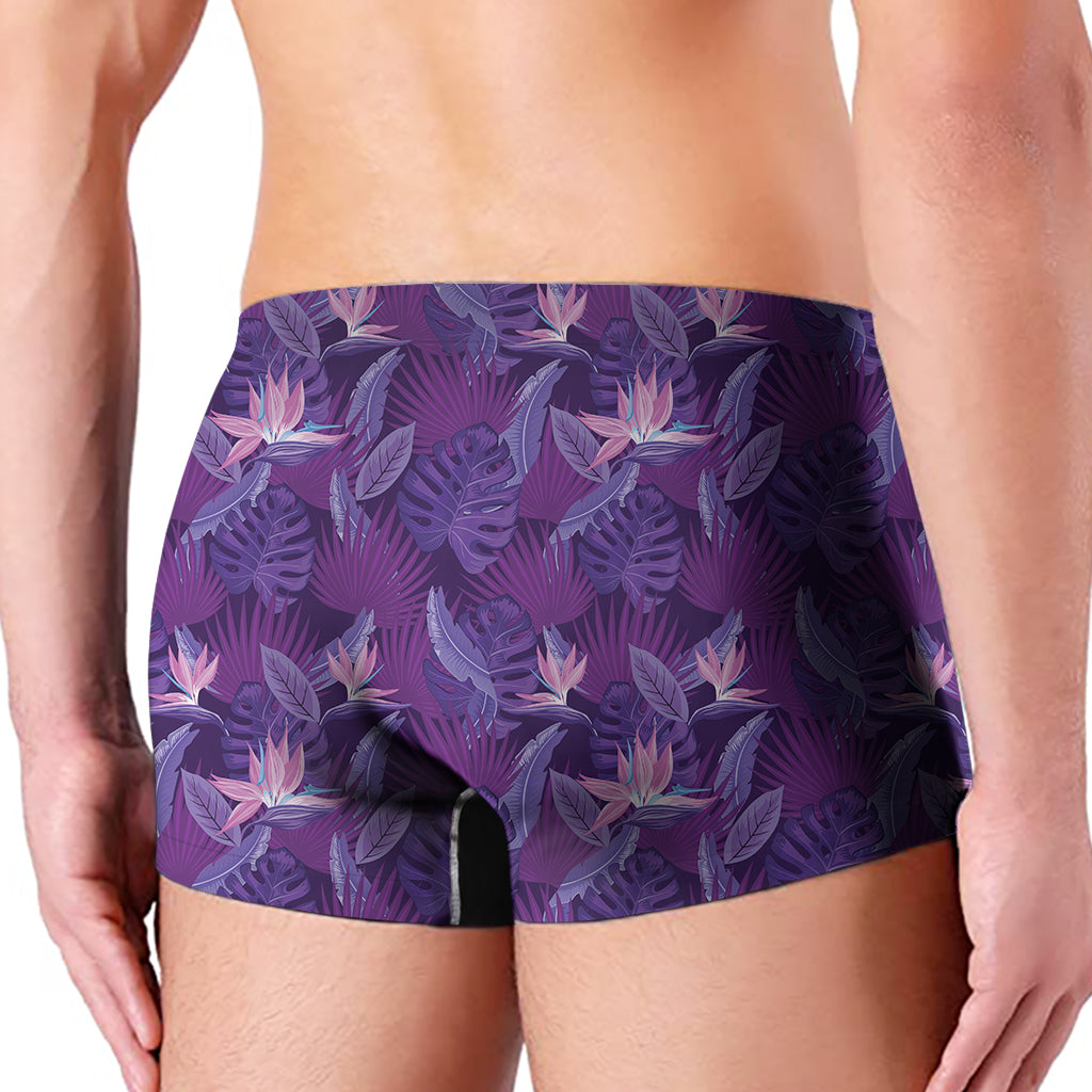 Dark Purple Hawaiian Tropical Print Men's Boxer Briefs