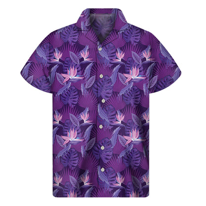 Dark Purple Hawaiian Tropical Print Men's Short Sleeve Shirt