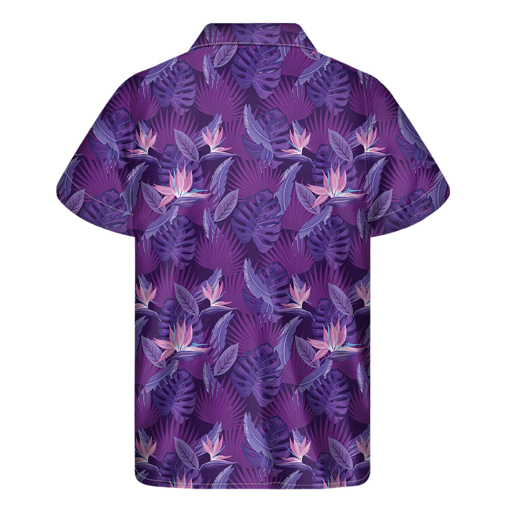 Dark Purple Hawaiian Tropical Print Men's Short Sleeve Shirt