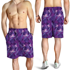 Dark Purple Hawaiian Tropical Print Men's Shorts