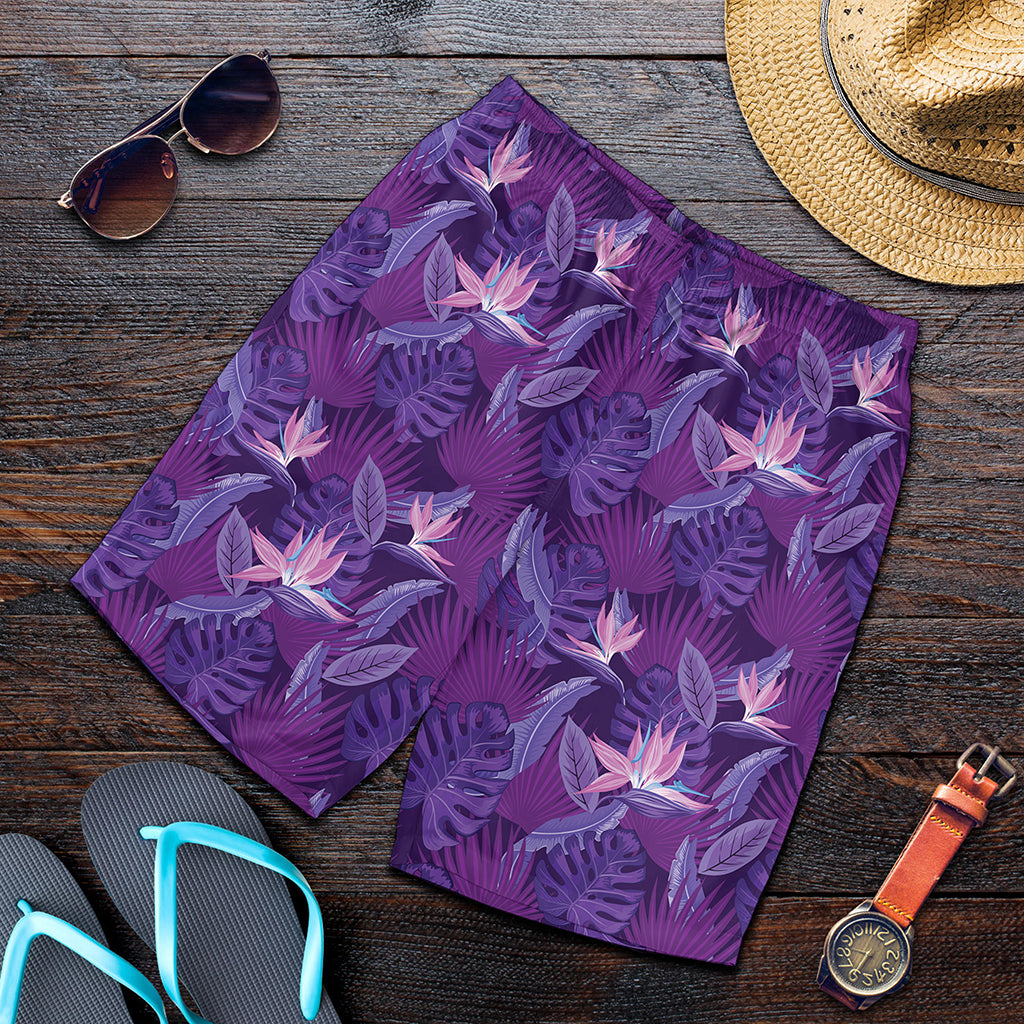 Dark Purple Hawaiian Tropical Print Men's Shorts