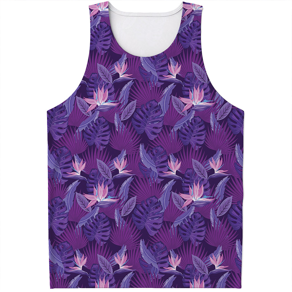 Dark Purple Hawaiian Tropical Print Men's Tank Top