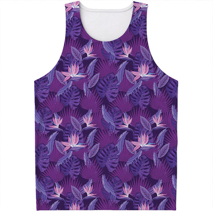 Dark Purple Hawaiian Tropical Print Men's Tank Top