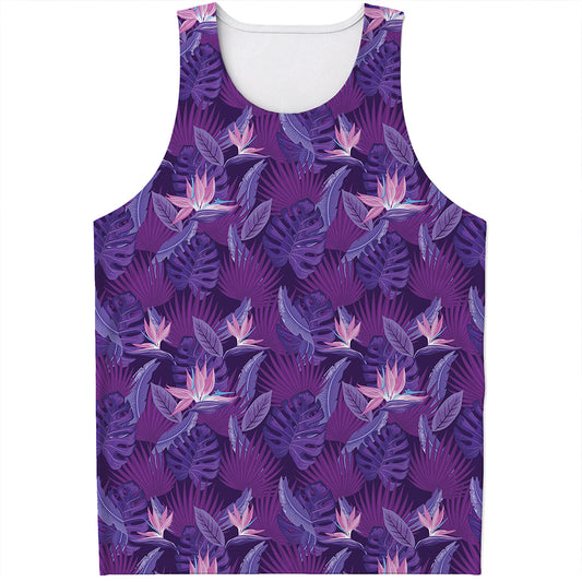 Dark Purple Hawaiian Tropical Print Men's Tank Top