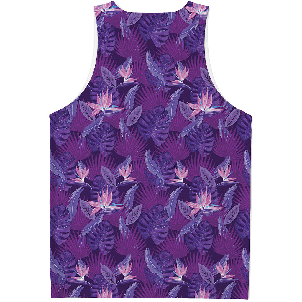 Dark Purple Hawaiian Tropical Print Men's Tank Top