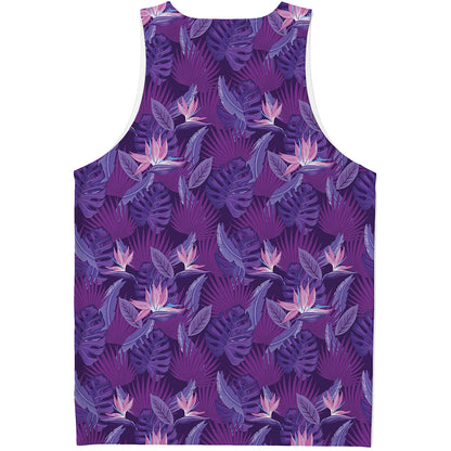 Dark Purple Hawaiian Tropical Print Men's Tank Top