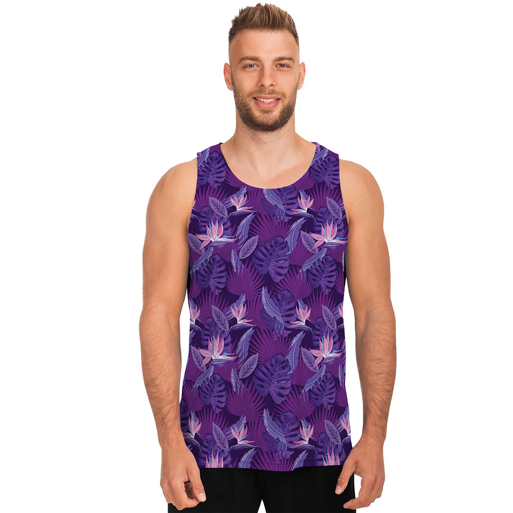 Dark Purple Hawaiian Tropical Print Men's Tank Top