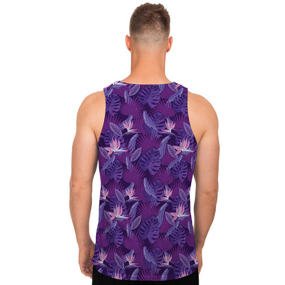 Dark Purple Hawaiian Tropical Print Men's Tank Top