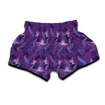 Dark Purple Hawaiian Tropical Print Muay Thai Boxing Shorts