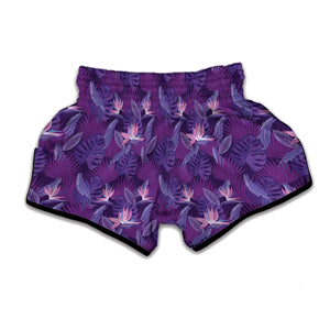 Dark Purple Hawaiian Tropical Print Muay Thai Boxing Shorts