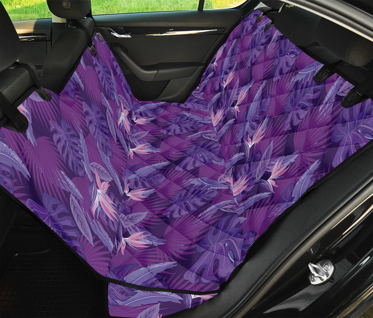 Dark Purple Hawaiian Tropical Print Pet Car Back Seat Cover