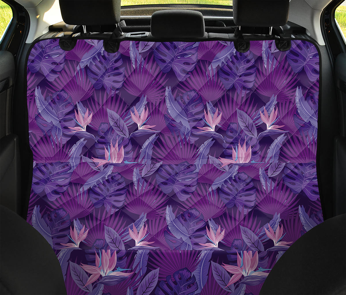 Dark Purple Hawaiian Tropical Print Pet Car Back Seat Cover