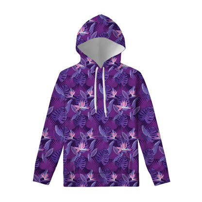 Dark Purple Hawaiian Tropical Print Pullover Hoodie