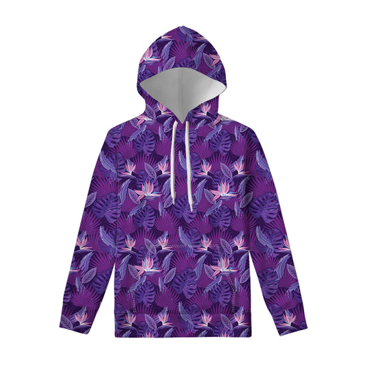 Dark Purple Hawaiian Tropical Print Pullover Hoodie