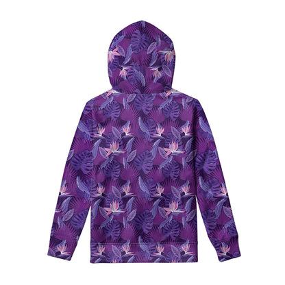 Dark Purple Hawaiian Tropical Print Pullover Hoodie