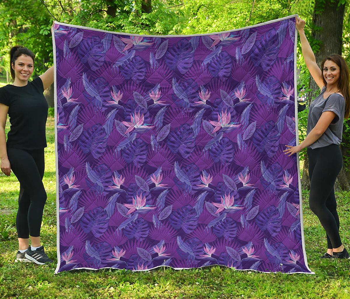 Dark Purple Hawaiian Tropical Print Quilt