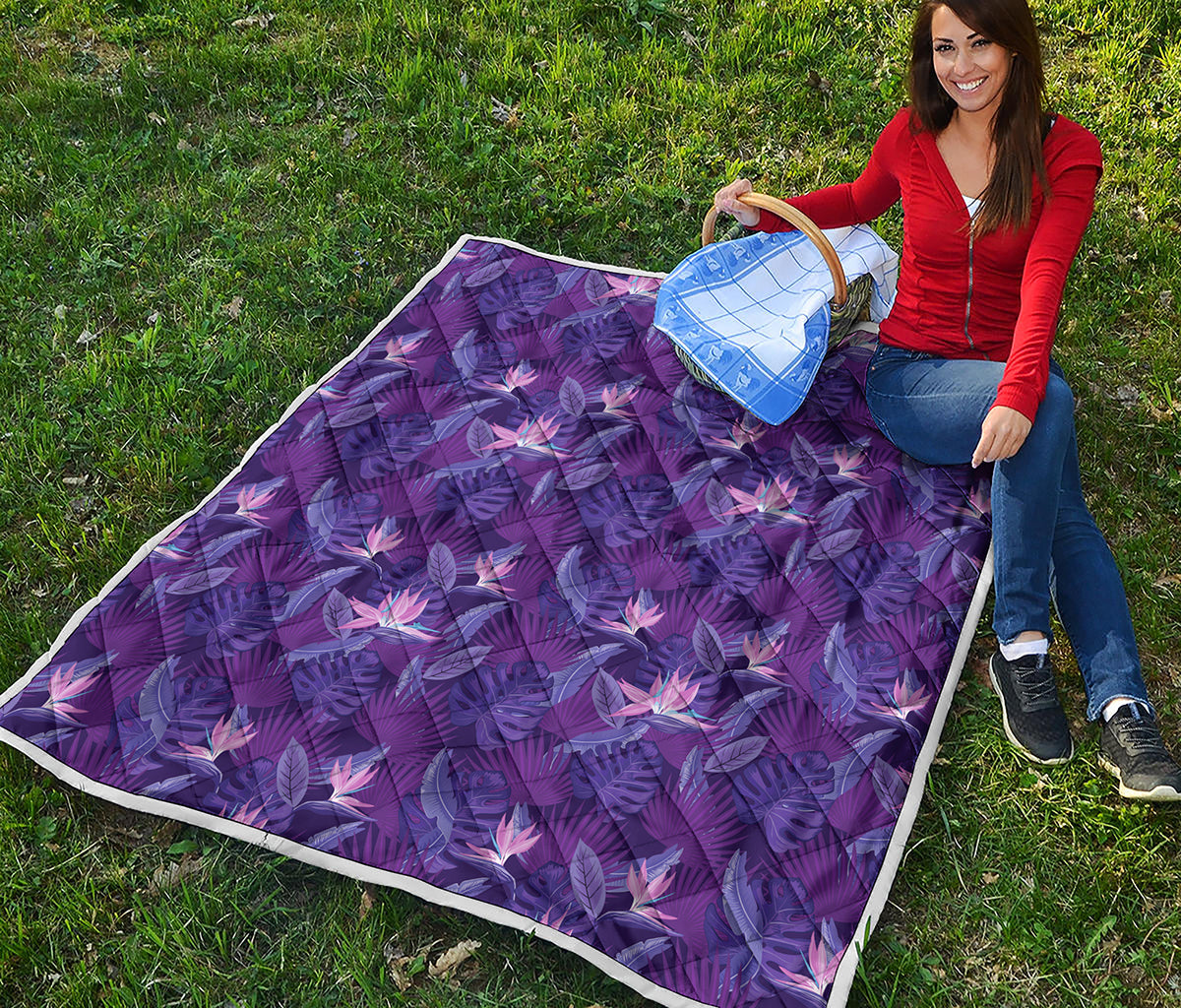 Dark Purple Hawaiian Tropical Print Quilt