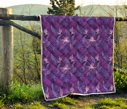 Dark Purple Hawaiian Tropical Print Quilt