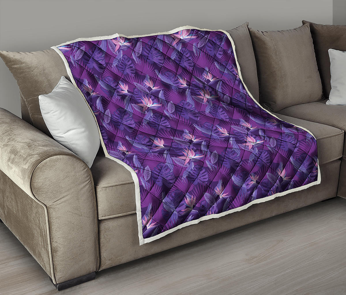 Dark Purple Hawaiian Tropical Print Quilt
