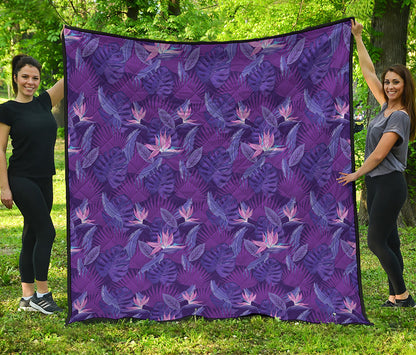 Dark Purple Hawaiian Tropical Print Quilt