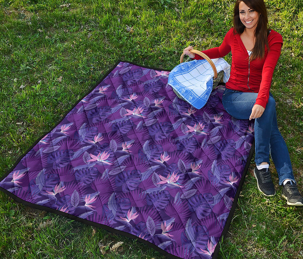 Dark Purple Hawaiian Tropical Print Quilt