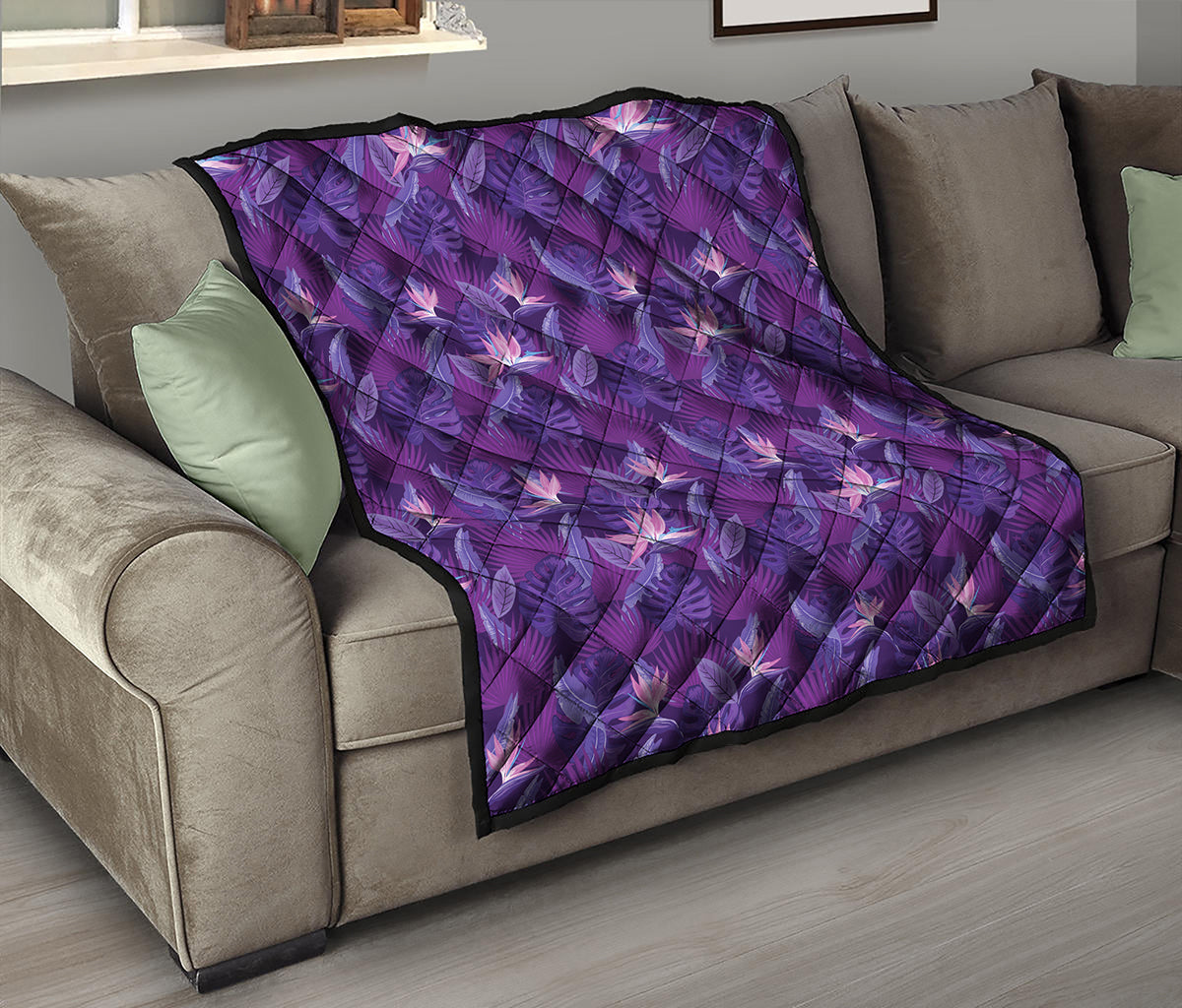 Dark Purple Hawaiian Tropical Print Quilt