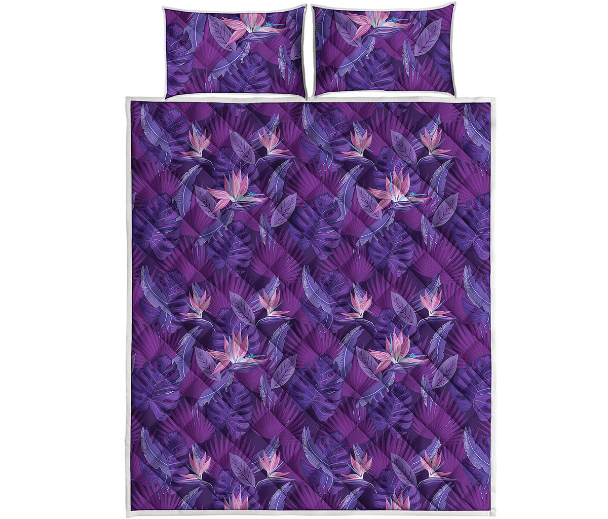 Dark Purple Hawaiian Tropical Print Quilt Bed Set