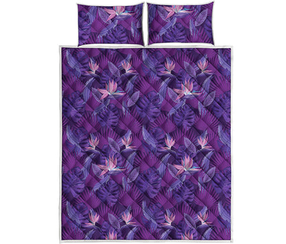 Dark Purple Hawaiian Tropical Print Quilt Bed Set