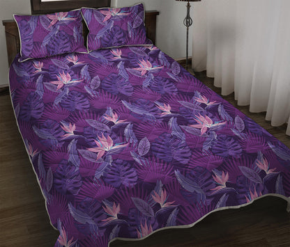 Dark Purple Hawaiian Tropical Print Quilt Bed Set