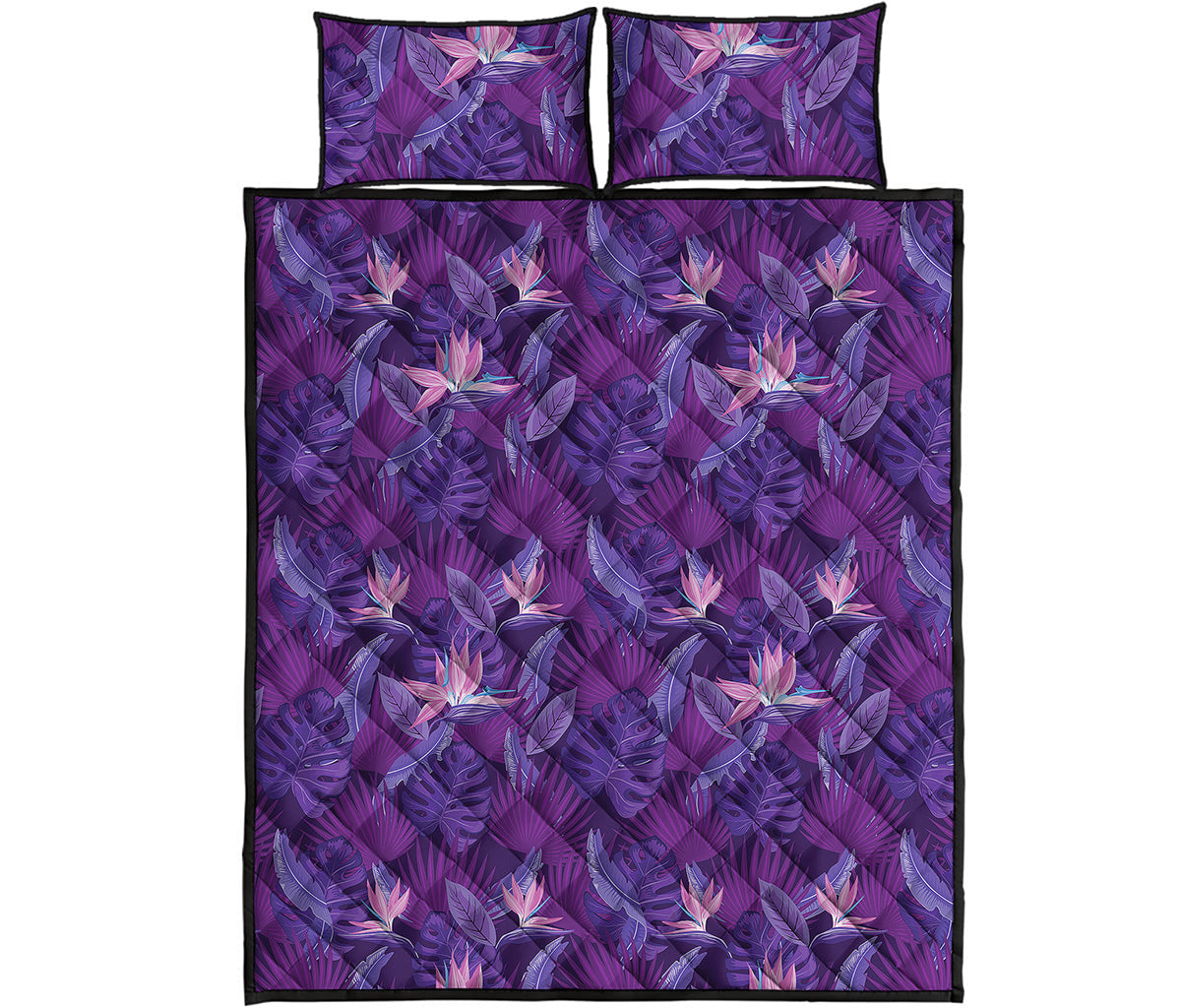 Dark Purple Hawaiian Tropical Print Quilt Bed Set