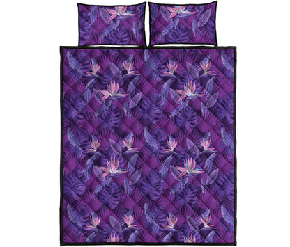 Dark Purple Hawaiian Tropical Print Quilt Bed Set