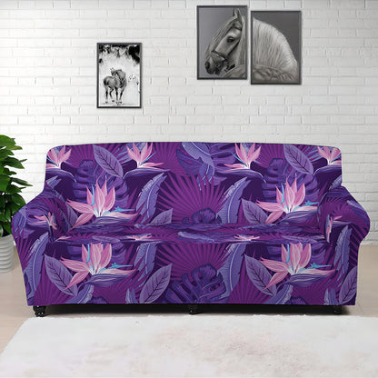 Dark Purple Hawaiian Tropical Print Sofa Cover
