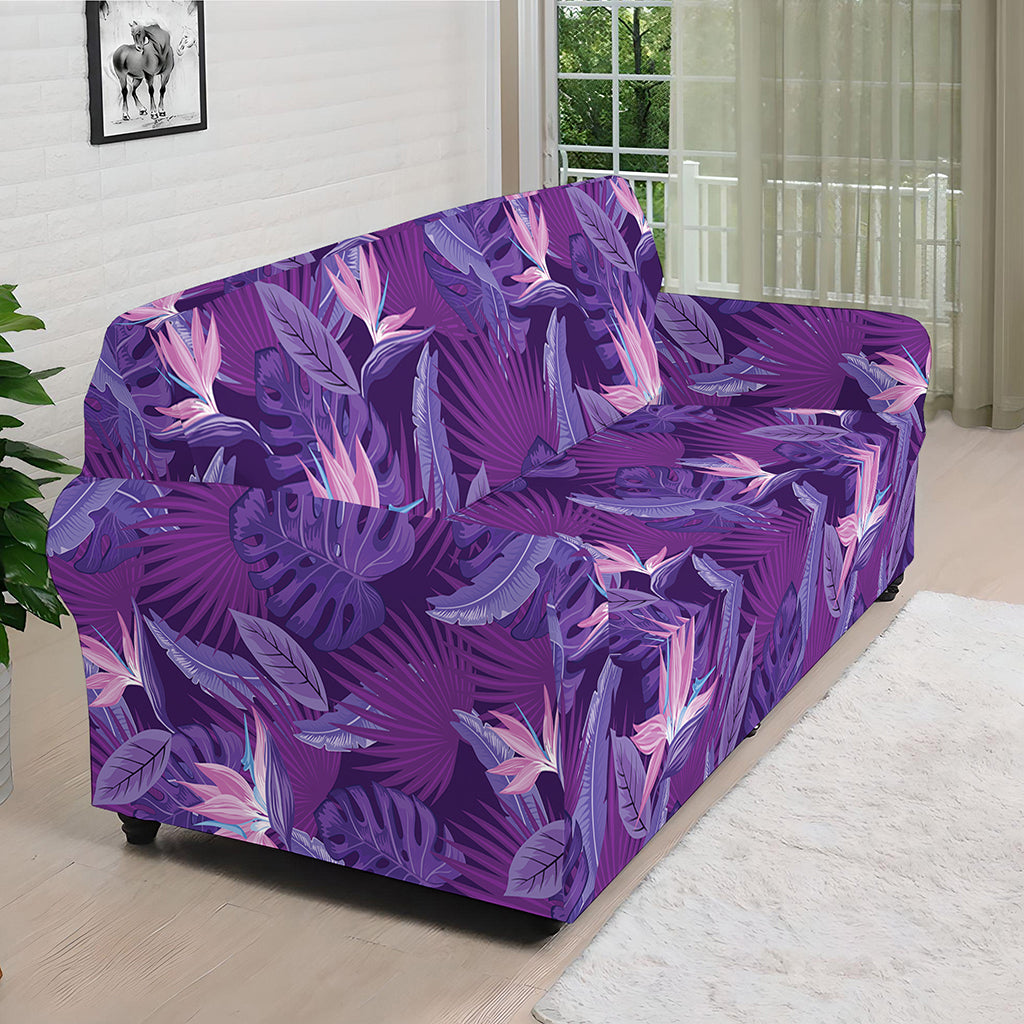 Dark Purple Hawaiian Tropical Print Sofa Cover
