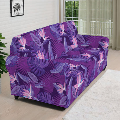Dark Purple Hawaiian Tropical Print Sofa Cover