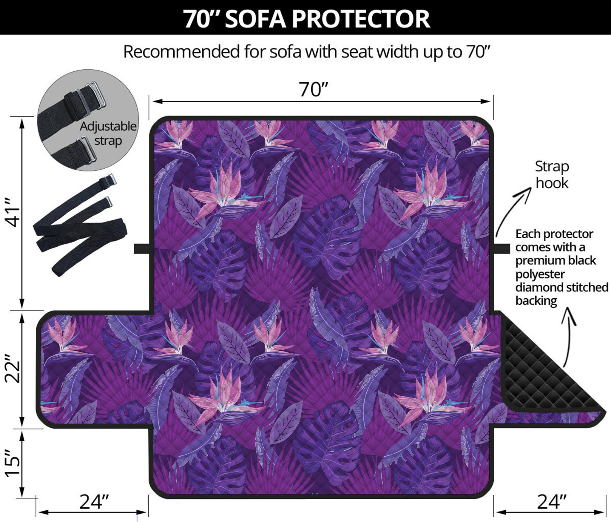 Dark Purple Hawaiian Tropical Print Sofa Protector