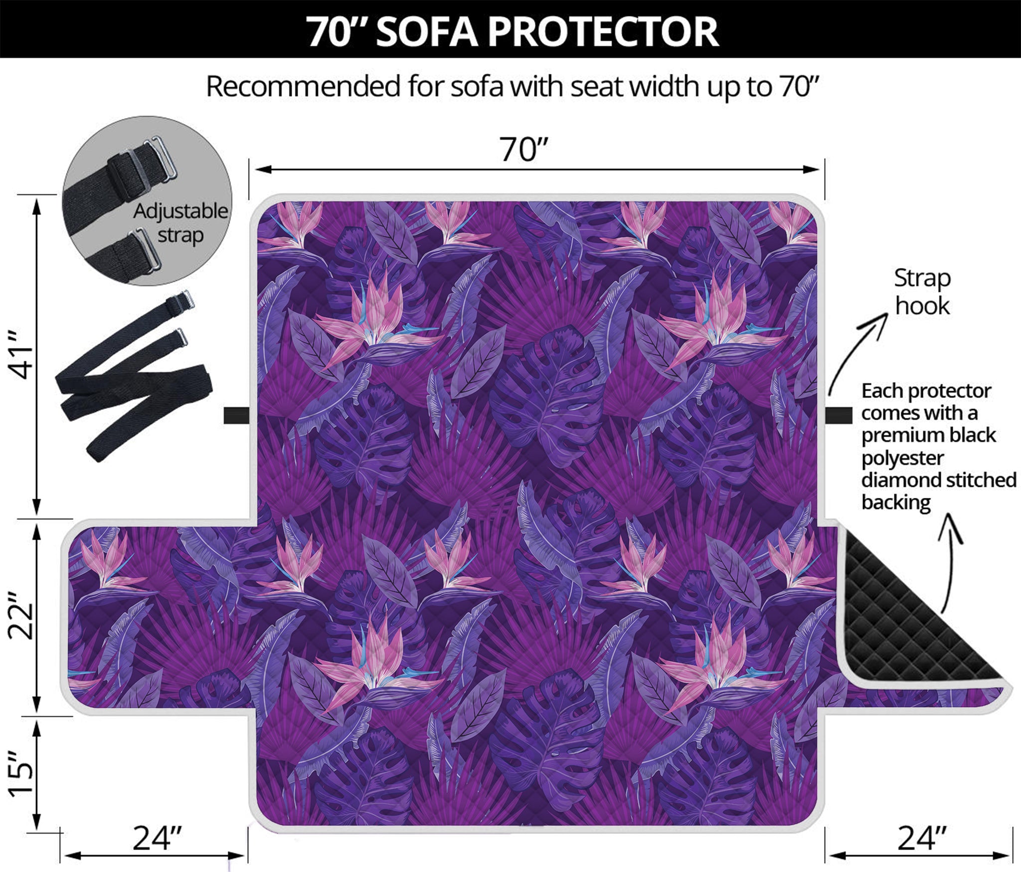 Dark Purple Hawaiian Tropical Print Sofa Protector