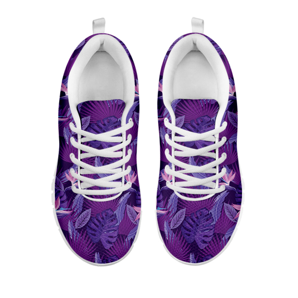 Dark Purple Hawaiian Tropical Print White Sneakers