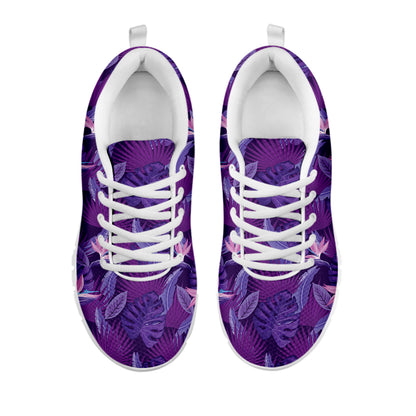Dark Purple Hawaiian Tropical Print White Sneakers