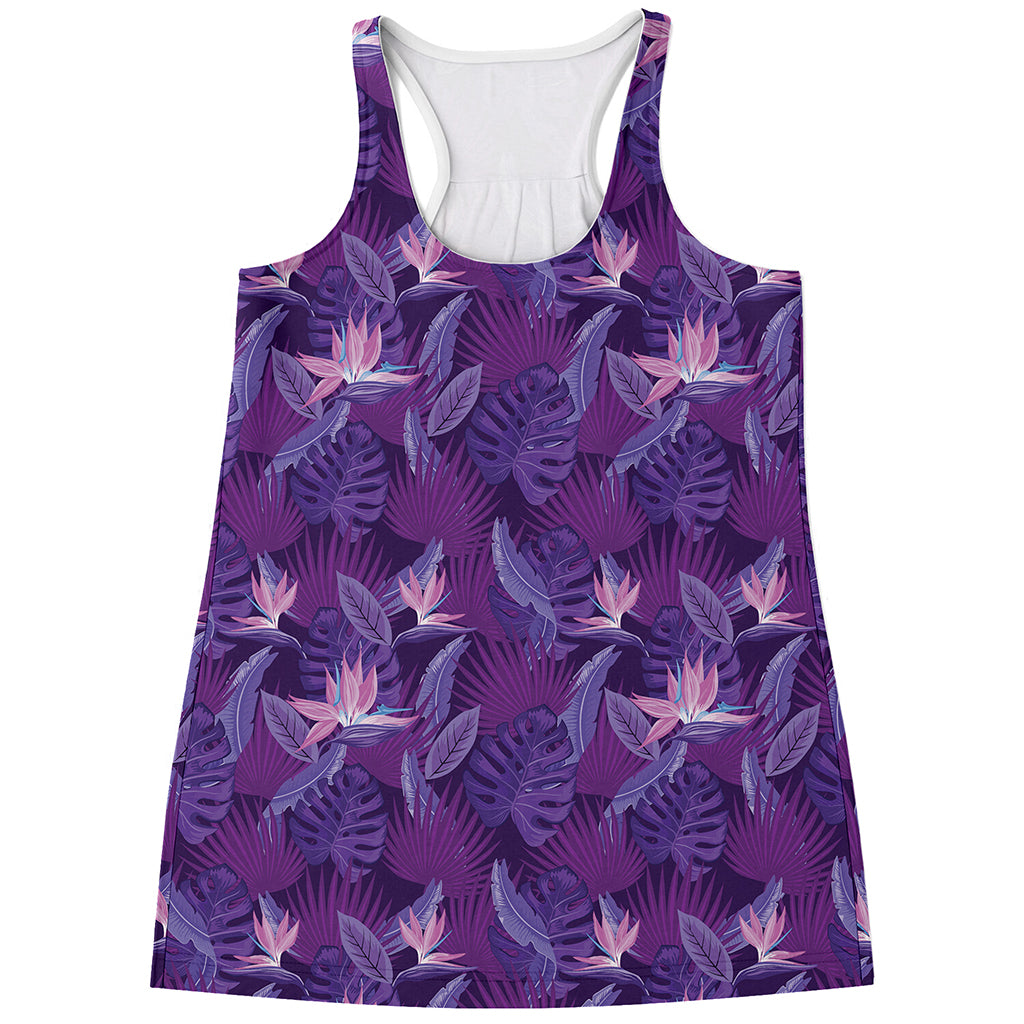 Dark Purple Hawaiian Tropical Print Women's Racerback Tank Top