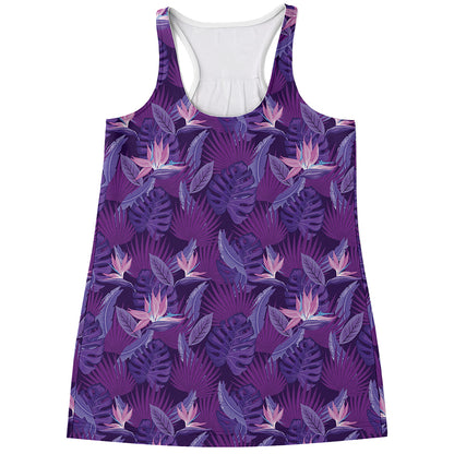 Dark Purple Hawaiian Tropical Print Women's Racerback Tank Top