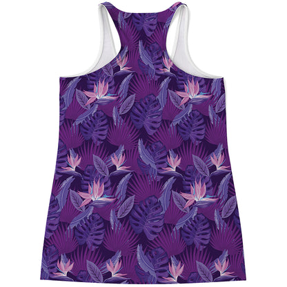 Dark Purple Hawaiian Tropical Print Women's Racerback Tank Top