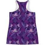 Dark Purple Hawaiian Tropical Print Women's Racerback Tank Top