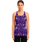 Dark Purple Hawaiian Tropical Print Women's Racerback Tank Top