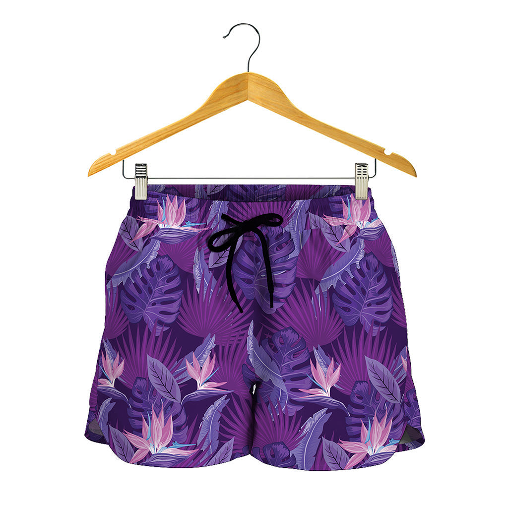 Dark Purple Hawaiian Tropical Print Women's Shorts