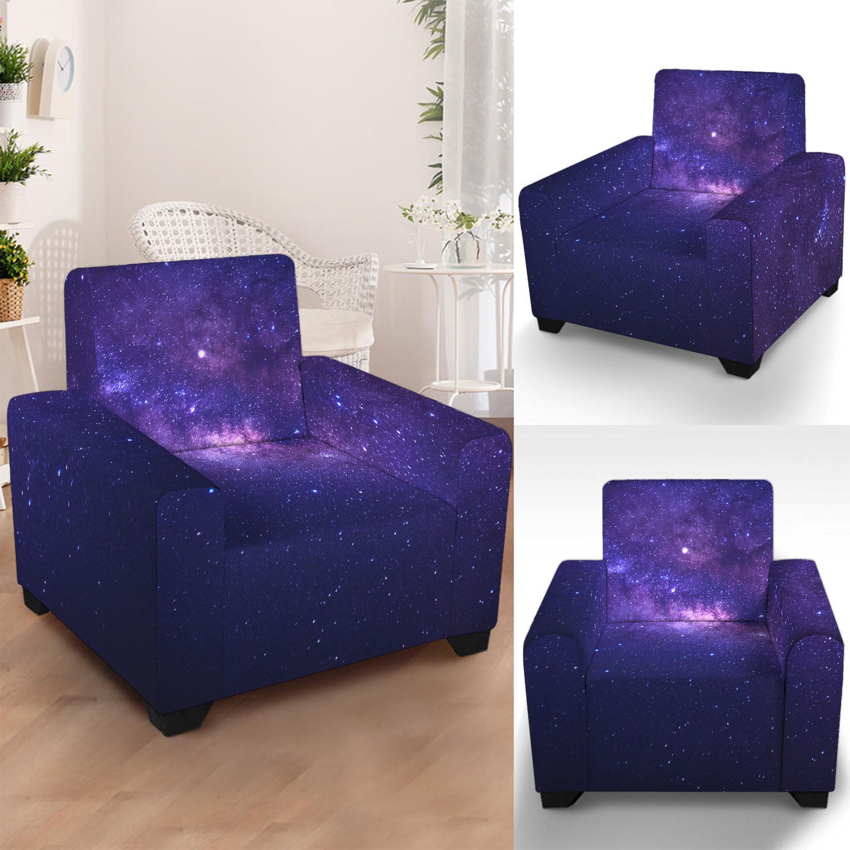 Dark Purple Milky Way Galaxy Space Print Armchair Slipcover